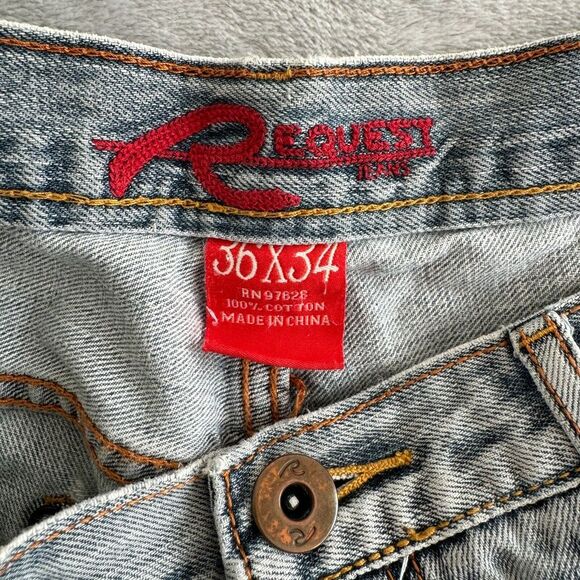 Request Jeans Shorts Mens 36 Blue Cutoff Frayed Distressed 5 Pocket Y2K - Picture 6 of 10